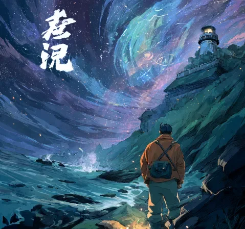 青春题材漫画画面，校园天台上看晚霞的学生